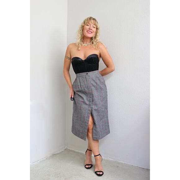 1990's Vintage Giorgio Sant'Angelo Wool Plaid Work Skirt ~ Women's MD 29" Waist - Picture 9 of 9